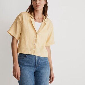 Madewell 100% Linen Resort Shirt - Yellow Light Straw - Size M